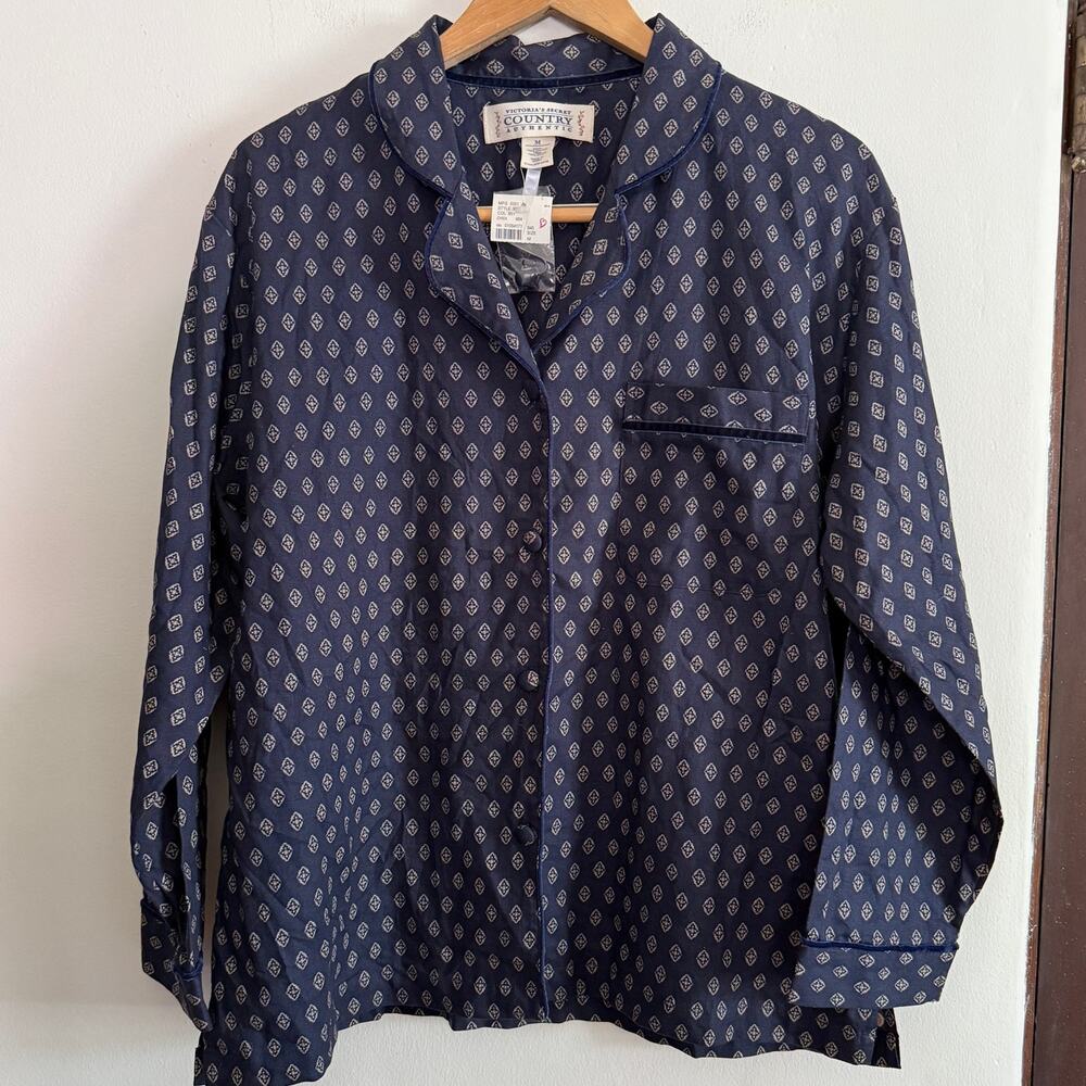 90s Vintage Victoria's Secret Country Navy Blue Pajama Top New Old Stock Medium